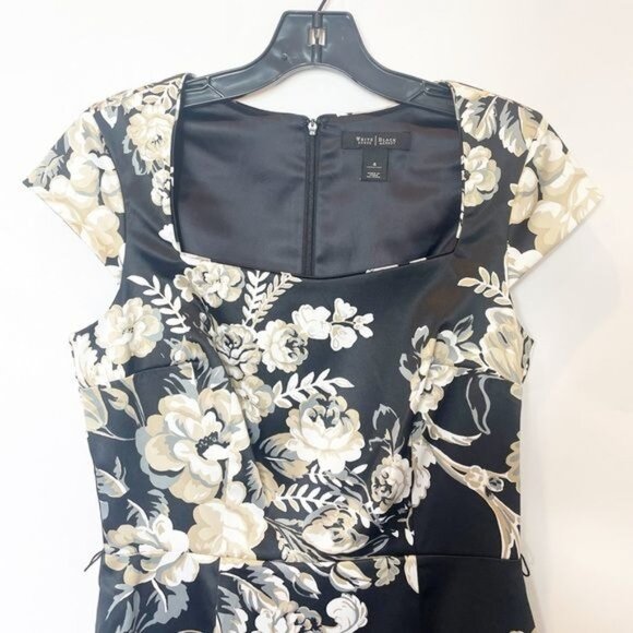 White House Black Market Black & Gold Floral Sheath Dress Classic Structured Cap - Picture 6 of 10